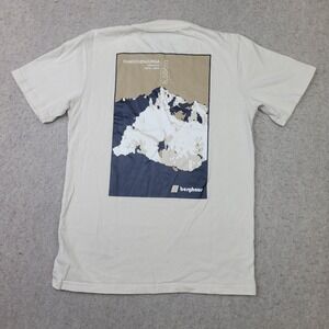 Berghaus T-Shirt Mens Small Cream Short Sleeve Crew Neck Mountain Graphic